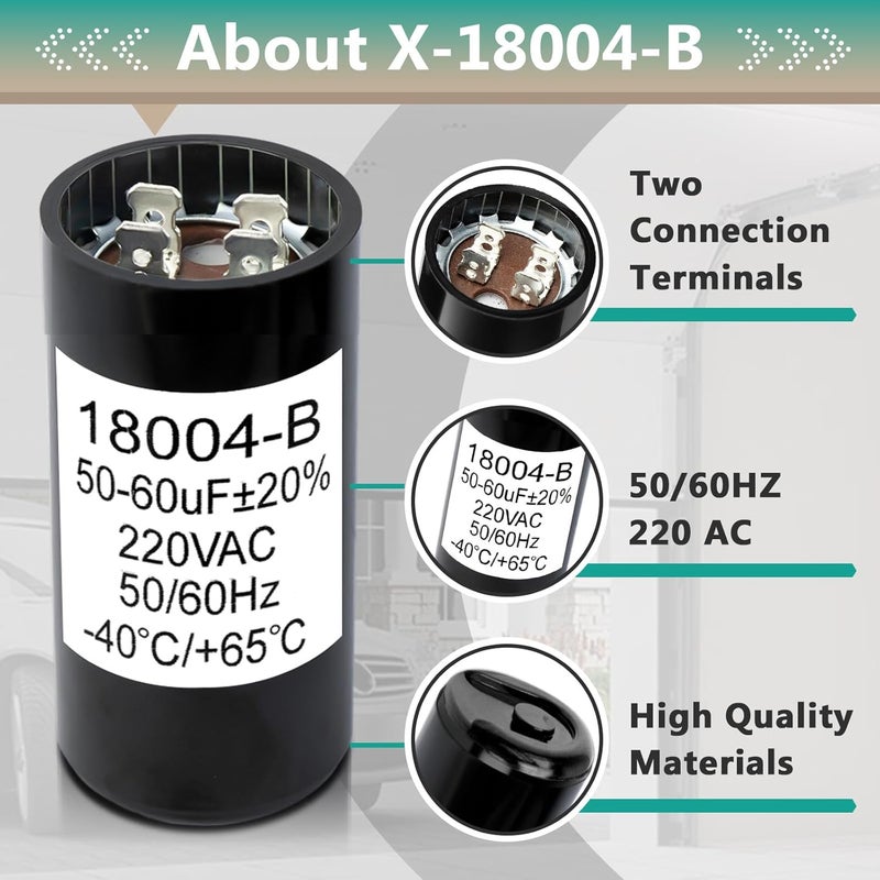 Gfdoso X-18004-B Capacitor for Genie 1/3HP Openers – 50-60uf 220V Garage Door Opener Starting Capacitor Replacement (Compatible with Genie 18004B & 18004-B, 50/60Hz AC, Black) - Image 4